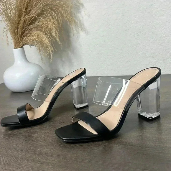 COPY - NEW -BP - Slide Sandal Naomi Black Clear Block Heel Womens - Picture 7 of 12
